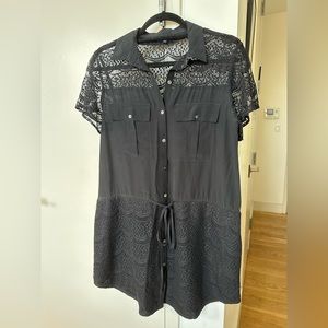 Marissa Webb Black Silk Lace Shirt Dress, Size Small